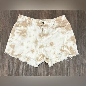 Aerie Tan Cream Tie Dye Distressed Denim Shorts Size Small